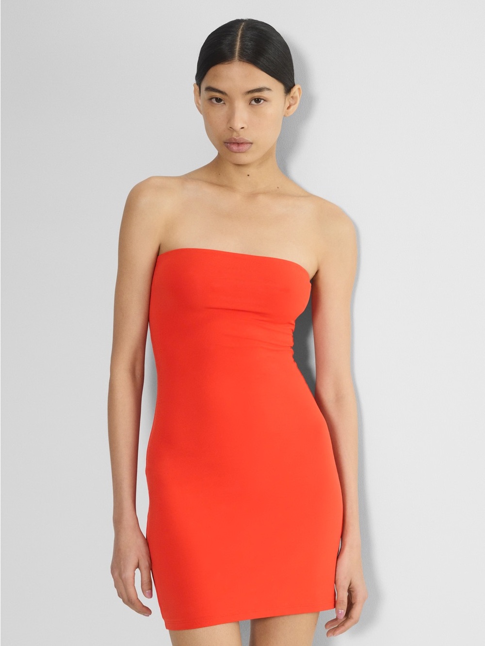 Aritzia Strapless Bodycon Mini Dress in Vibrant Orange-Red